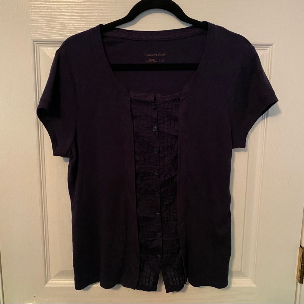 Coldwater Creek Navy Tee with Lace Detail